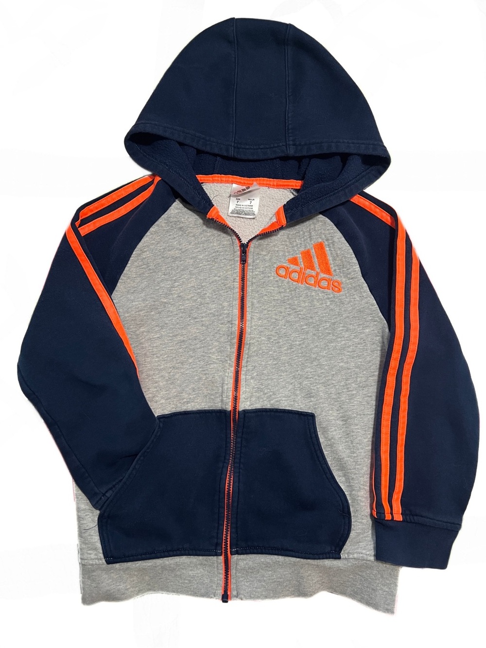 adidas Navy, Gray & Orange Kids Zip Hoodie